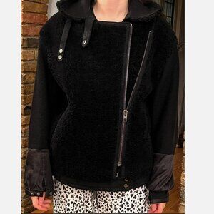 AllSaints LIMITED EDITION Sheepskin Shearling Leather Moto Jacket Women M Black